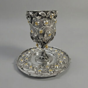Pomegranates style Elyahu cup with tray pomegranates gold plated